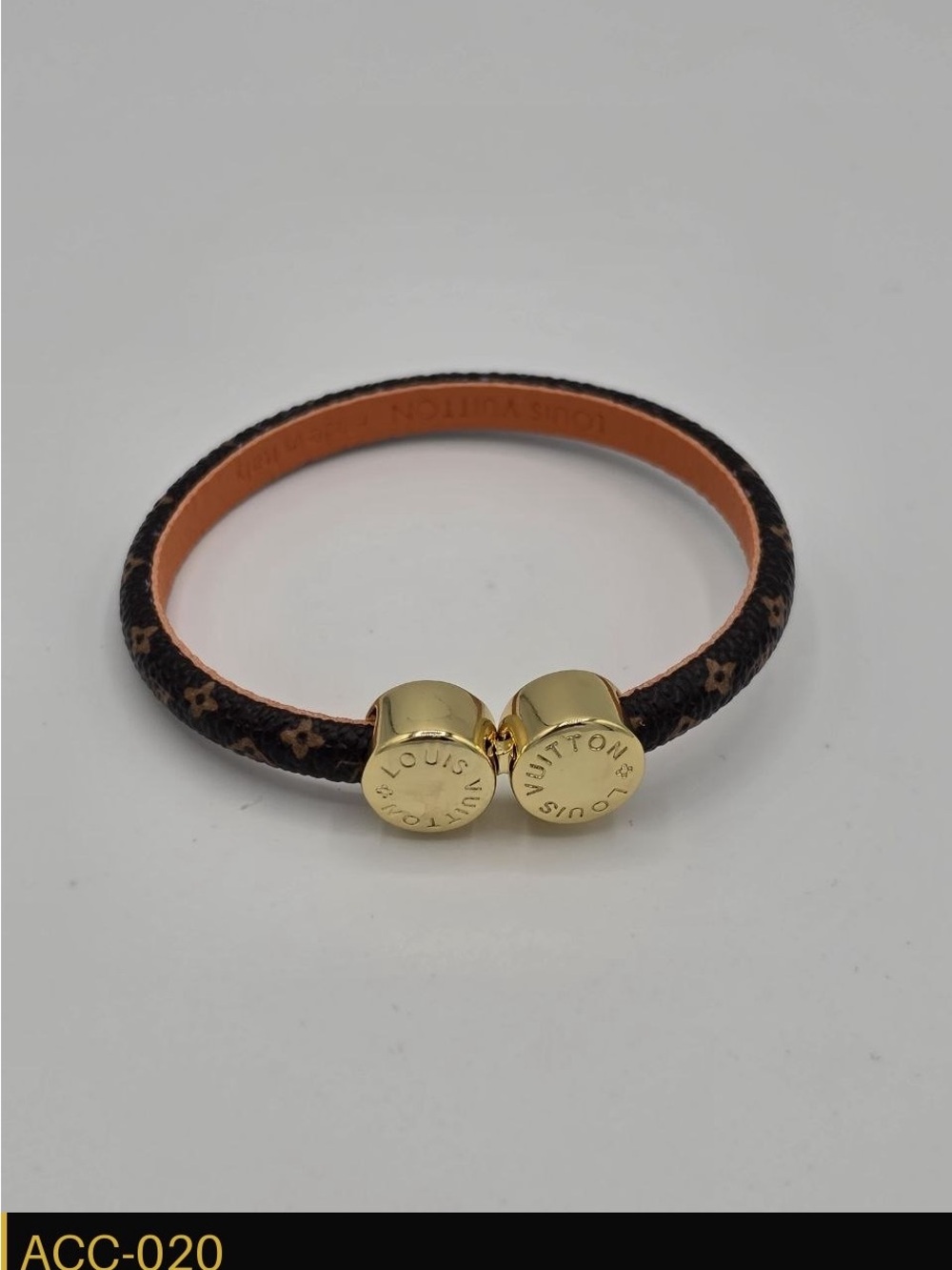 Louis Vuitton Brown Monogram Canvas Bracelet with Gold-Tone Double Studs